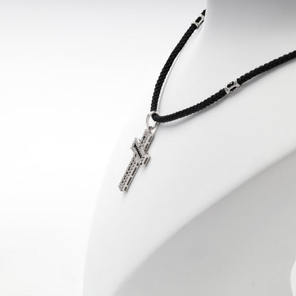 Rhodium-plated silver black and clear cubic zirconia cross pendant — view 5 — Kabluchka