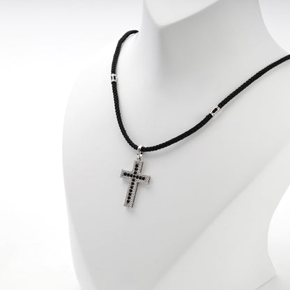 Rhodium-plated silver black and clear cubic zirconia cross pendant — view 4 — Kabluchka