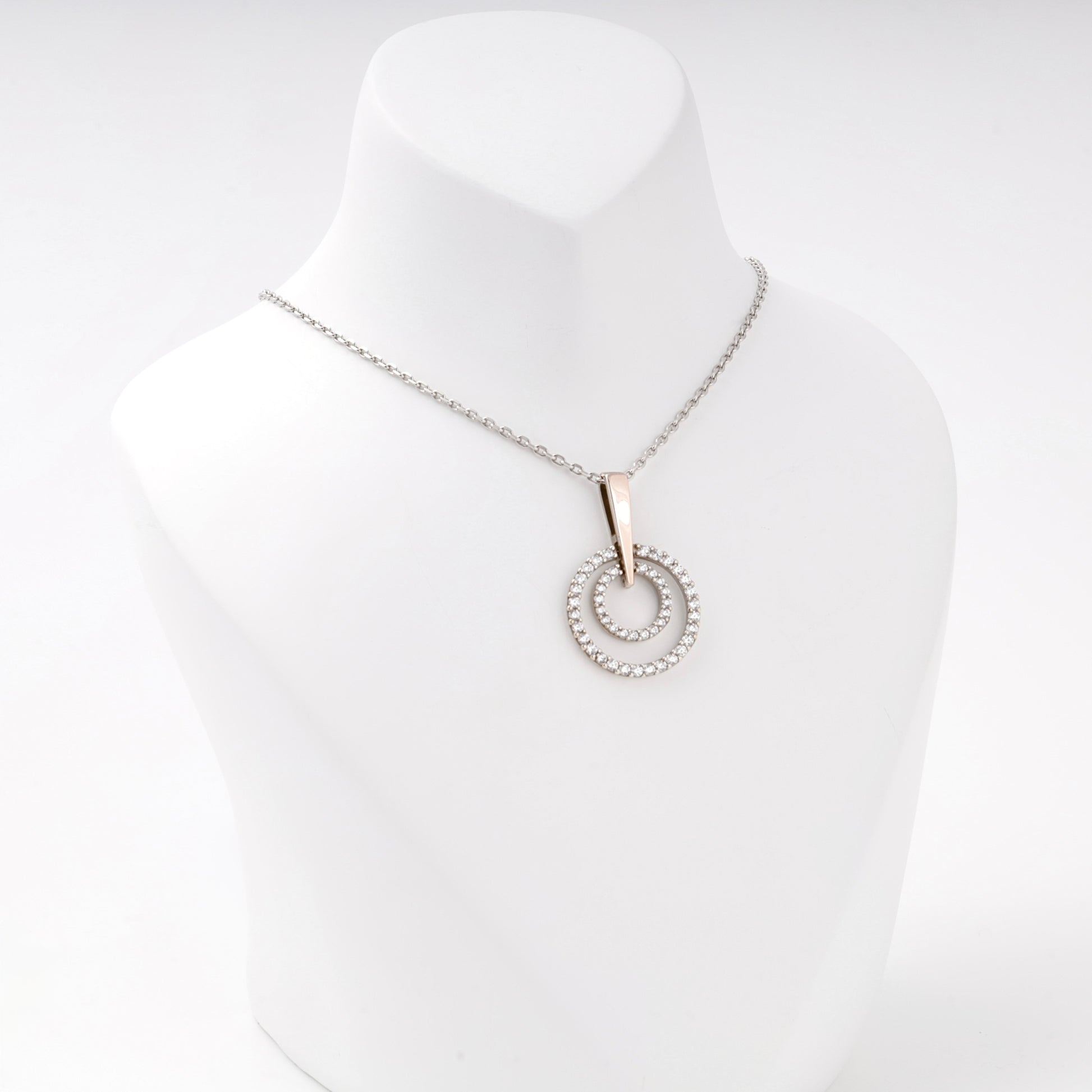 Silver 925 two-tone double circle CZ pendant — view 1 — Kabluchka