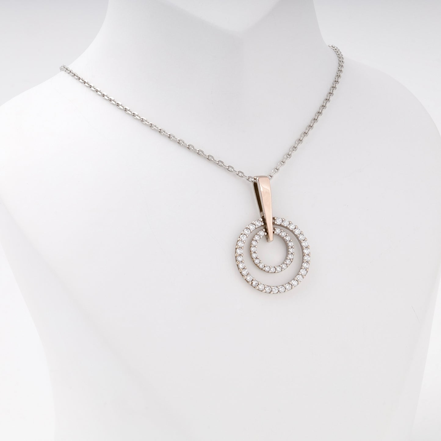 Measurement detail — Silver 925 two-tone double circle CZ pendant — Kabluchka