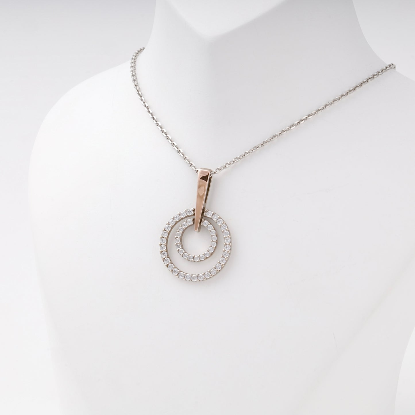 Silver 925 two-tone double circle CZ pendant — view 2 — Kabluchka