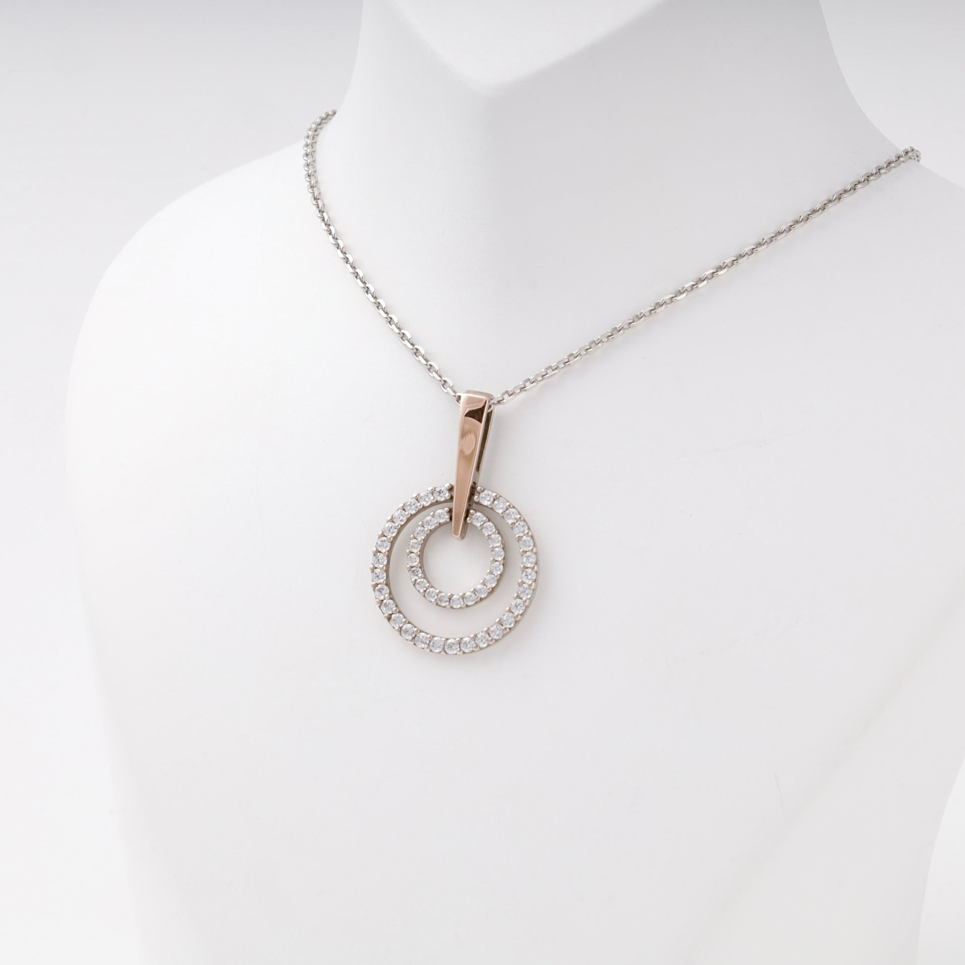 Silver 925 two-tone double circle CZ pendant — view 2 — Kabluchka