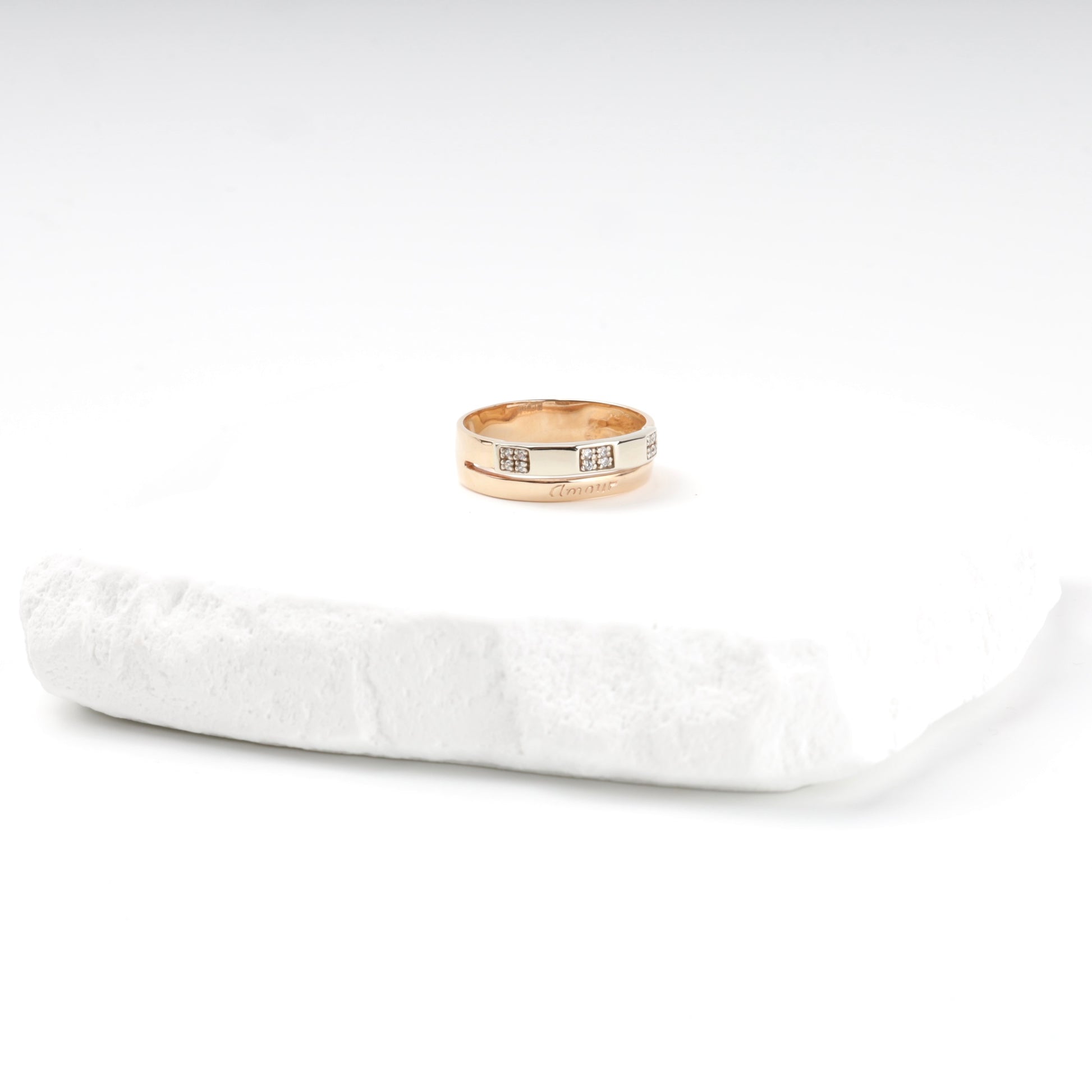 Gold 585 Two-Tone Band Ring with cubic zirconia pave — Kabluchka