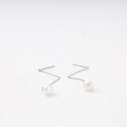 Silver 925 pearl threader earrings with pull-through chain — Kabluchka
