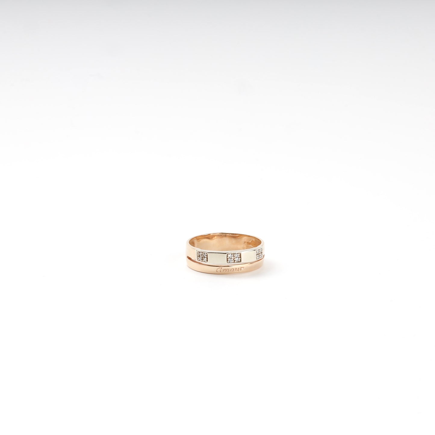 Gold 585 Two-Tone Band Ring with Cubic Zirconia — Kabluchka