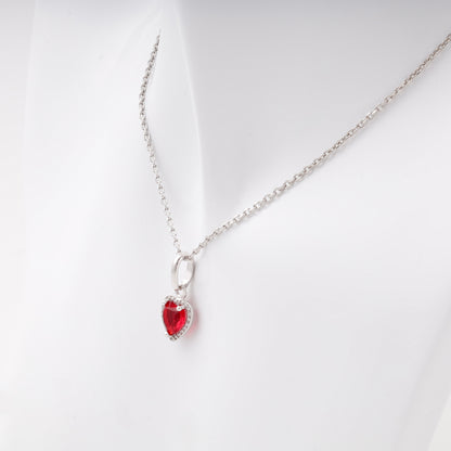Silver 925 red heart CZ pendant with halo — view 2 — Kabluchka