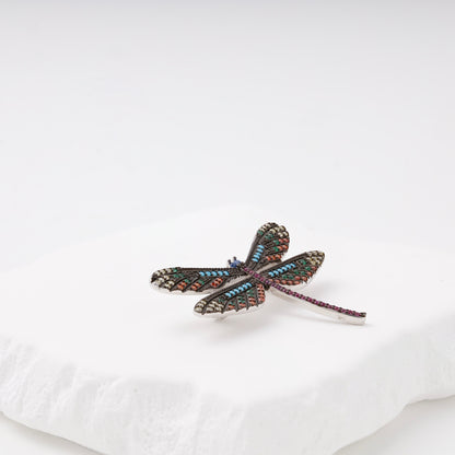 Silver 925 dragonfly brooch, angled view — Kabluchka