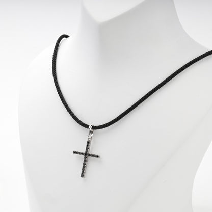 Silver 925 cross pendant with black cubic zirconia, side view