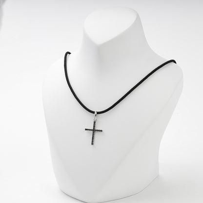 Silver 925 cross pendant with black cubic zirconia, back view