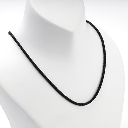 Black braided cord necklace with silver 925 clasp, side detail
