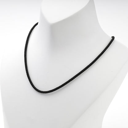 Black braided cord necklace with silver 925 clasp, full-length view