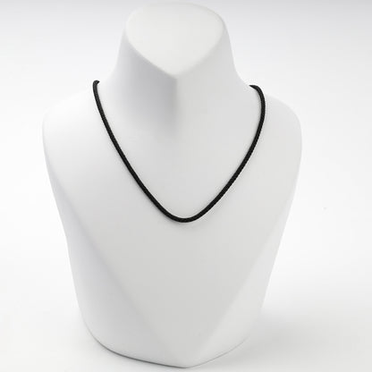 Black braided cord necklace with silver 925 clasp, front view