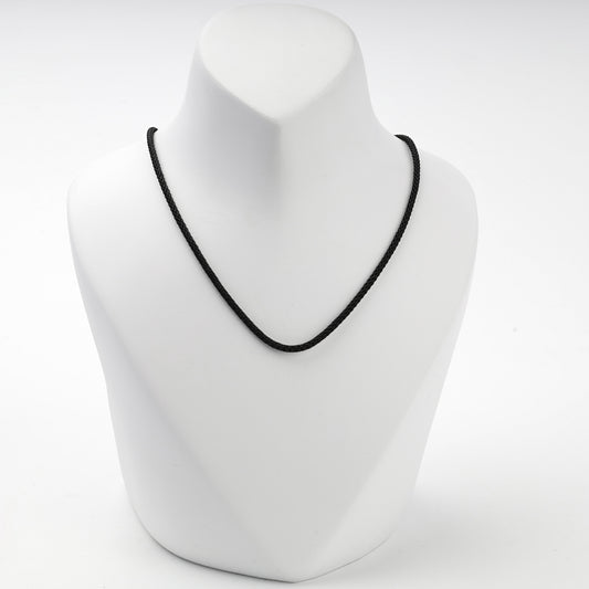 Black braided cord necklace with silver 925 clasp, front view