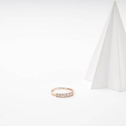 Rose gold five-stone cubic zirconia ring, angled view — 1512K(Au) — Kabluchka