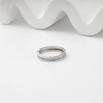 White gold cubic zirconia channel ring front view