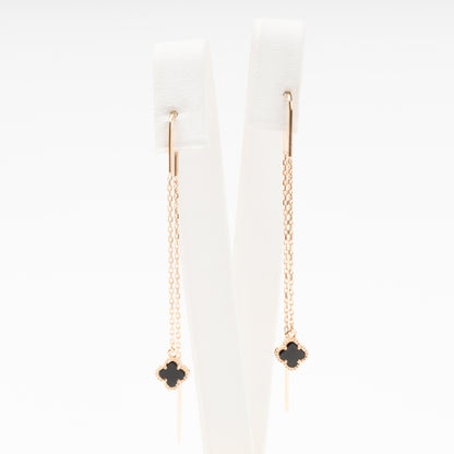 Rose gold threader earrings with black onyx clover pendant | Kabluchka