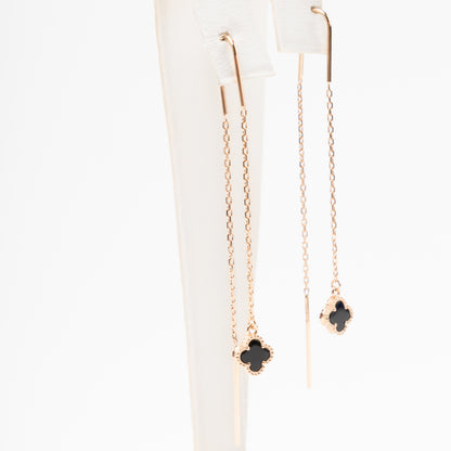 Rose gold threader earrings on ear black onyx | Kabluchka