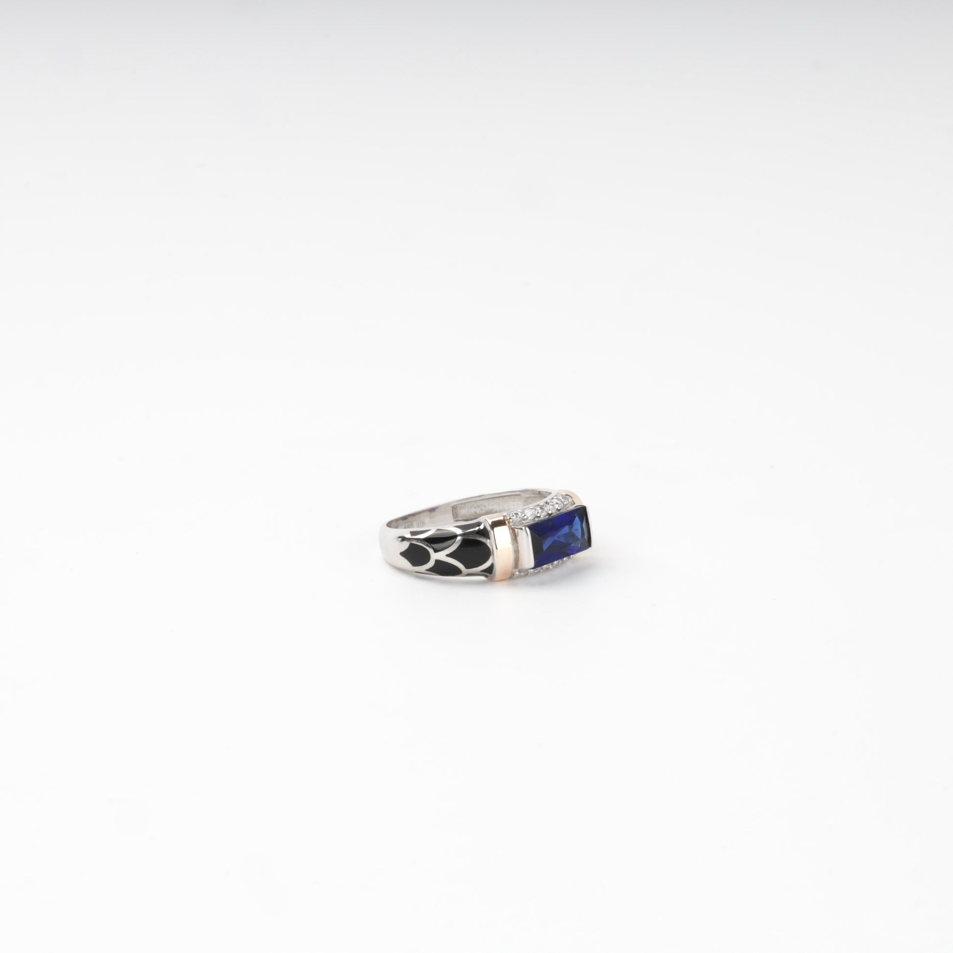 Rectangular blue alpinite with black enamel and cubic zirconia