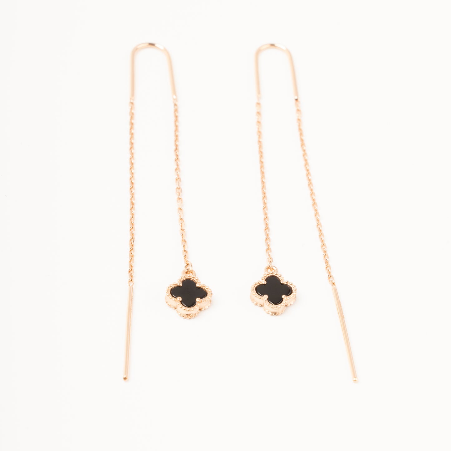 Gold threader earrings clover pendant length 64mm | Kabluchka