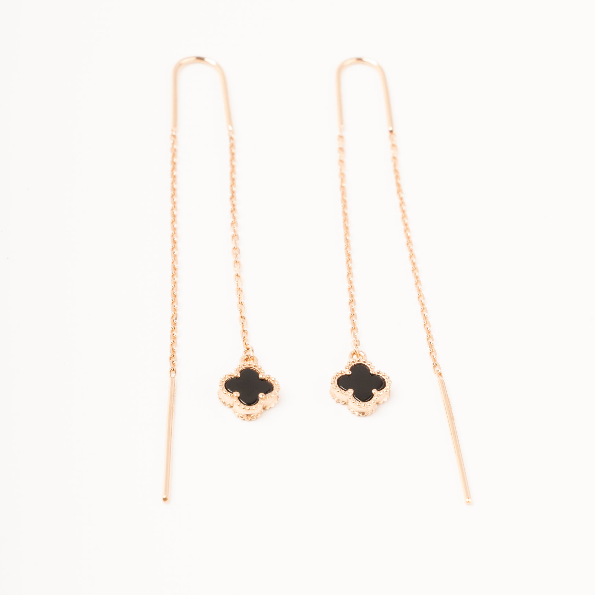 Gold threader earrings clover pendant length 64mm | Kabluchka