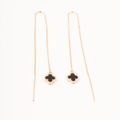 Gold threader earrings clover pendant length 64mm | Kabluchka