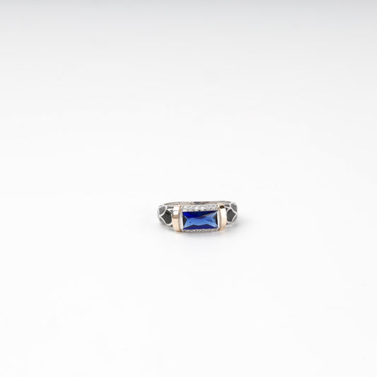 Blue alpinite ring in rhodium-plated Silver 925, front view