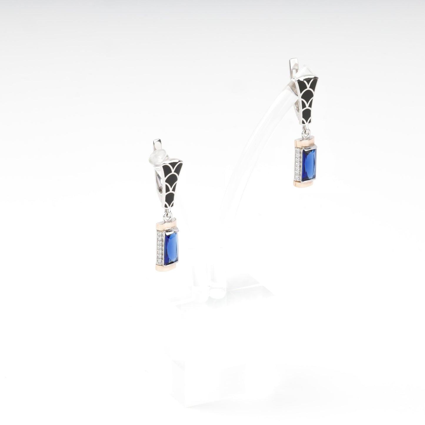Rectangular blue alpinite with black enamel and cubic zirconia