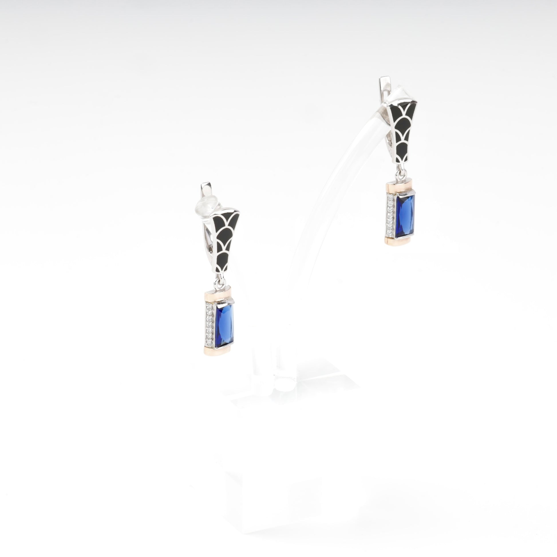 Rectangular blue alpinite with black enamel and cubic zirconia
