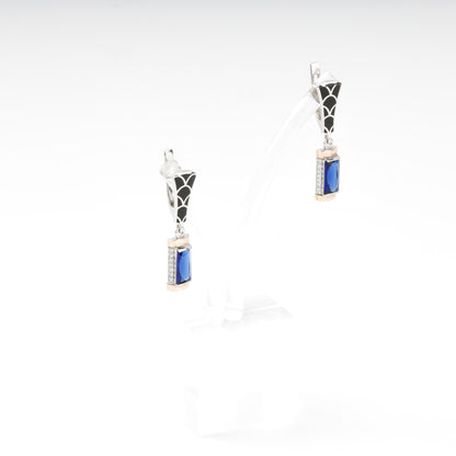 Rectangular blue alpinite with black enamel and cubic zirconia