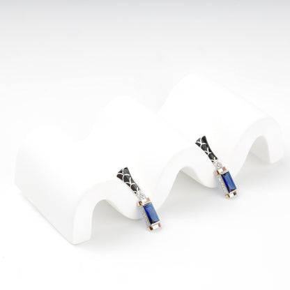 Blue alpinite drop earrings in rhodium-plated Silver 925, front view