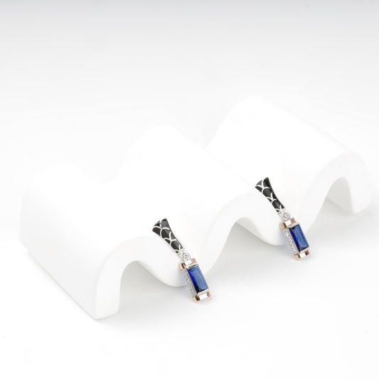 Blue alpinite drop earrings in rhodium-plated Silver 925, front view