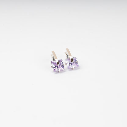 Square-cut purple cubic zirconia earrings — close front view — Kabluchka