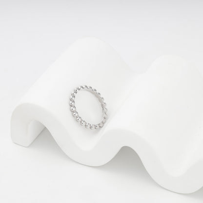 White gold bead motif ring on display — КБ948Би — Kabluchka