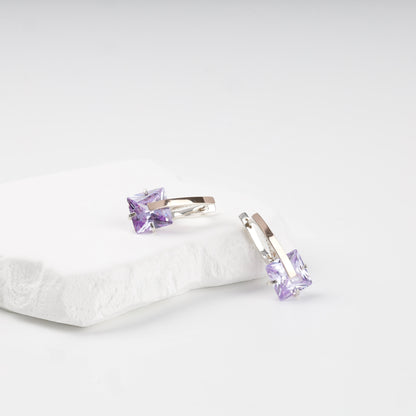 Purple cubic zirconia drop earrings — angled display — Kabluchka