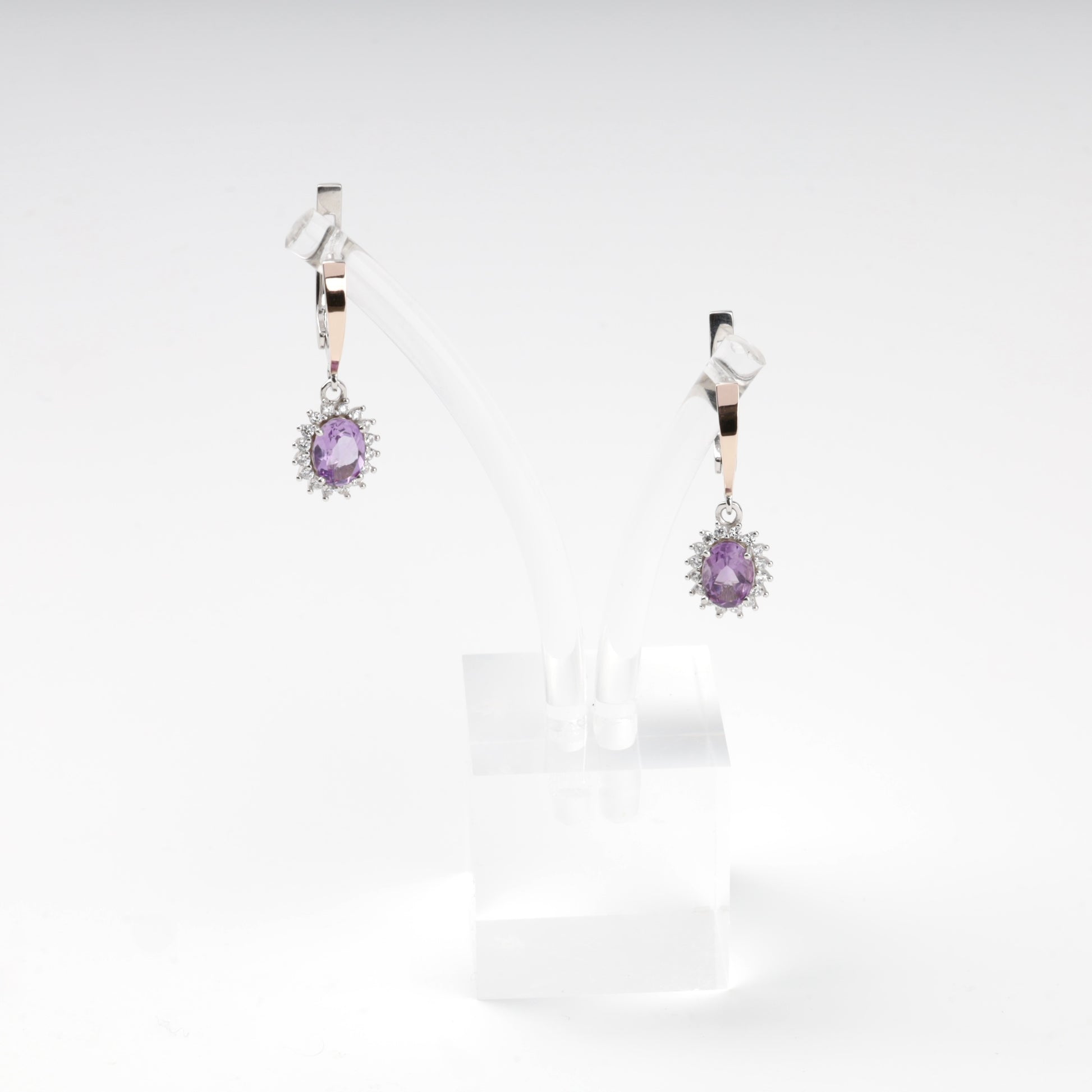 Silver 925 and Gold 375 amethyst drop earrings — Kabluchka