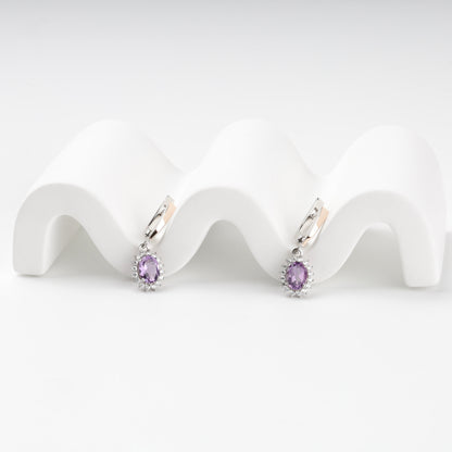Amethyst halo earrings front view with English locks — Kabluchka