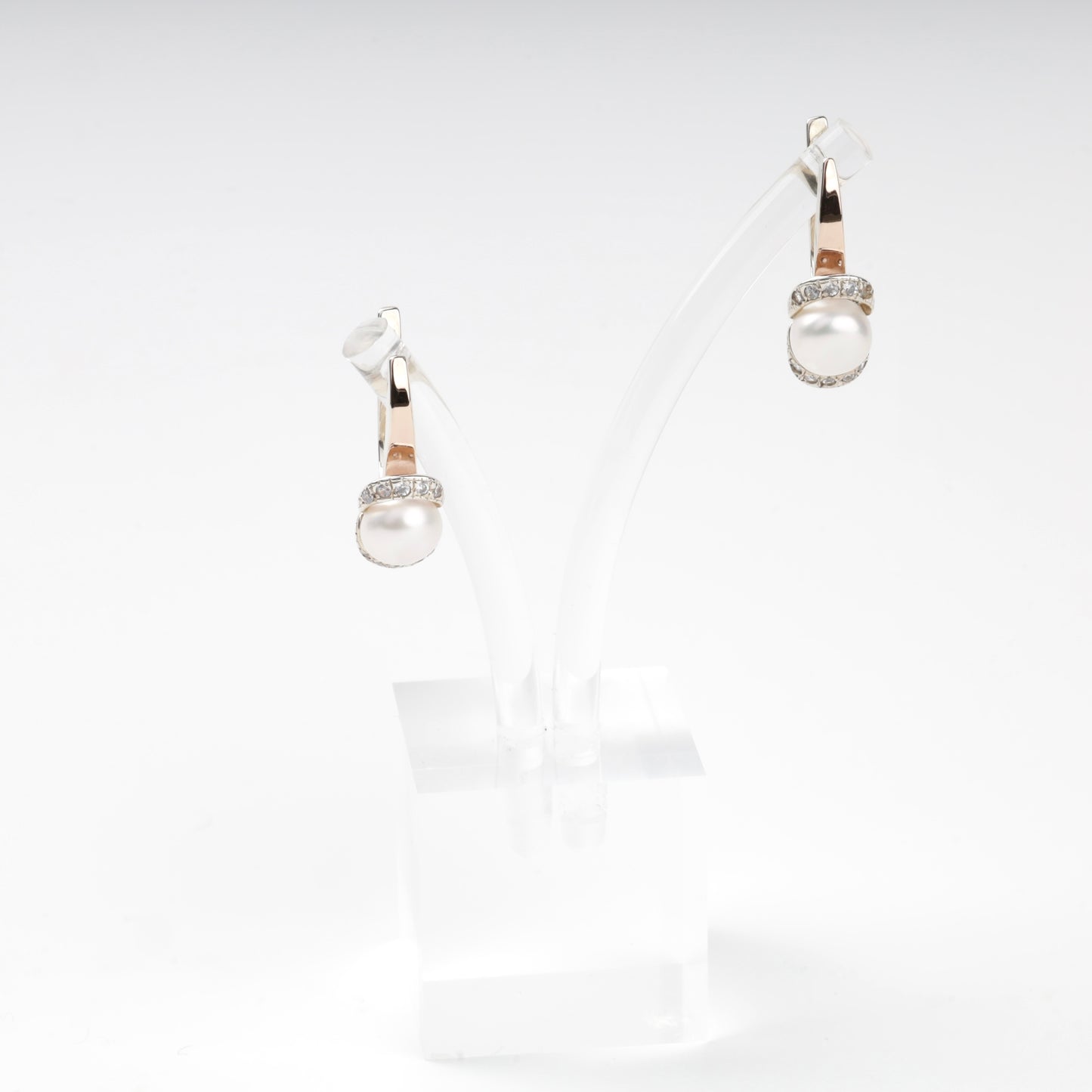 Silver 925 and Gold 375 pearl drop earrings with cubic zirconia — Kabluchka