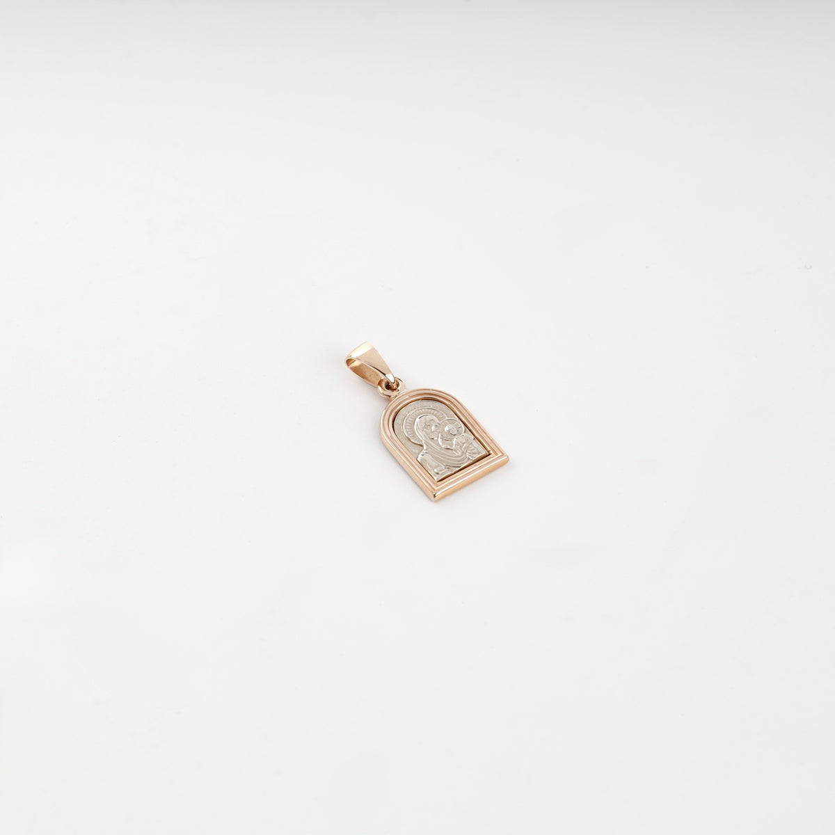 Two-tone gold 14K Virgin Mary and Child pendant, front view