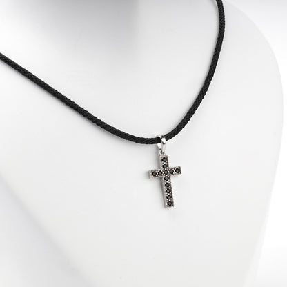 Rhodium-plated silver black cubic zirconia cross pendant — view 2 — Kabluchka