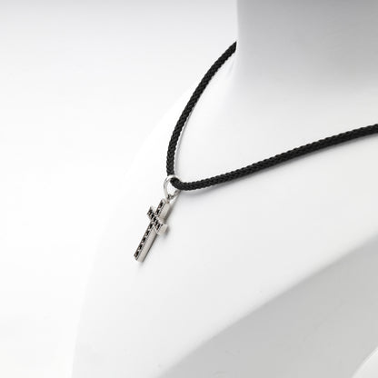 Rhodium-plated silver black cubic zirconia cross pendant — view 5 — Kabluchka