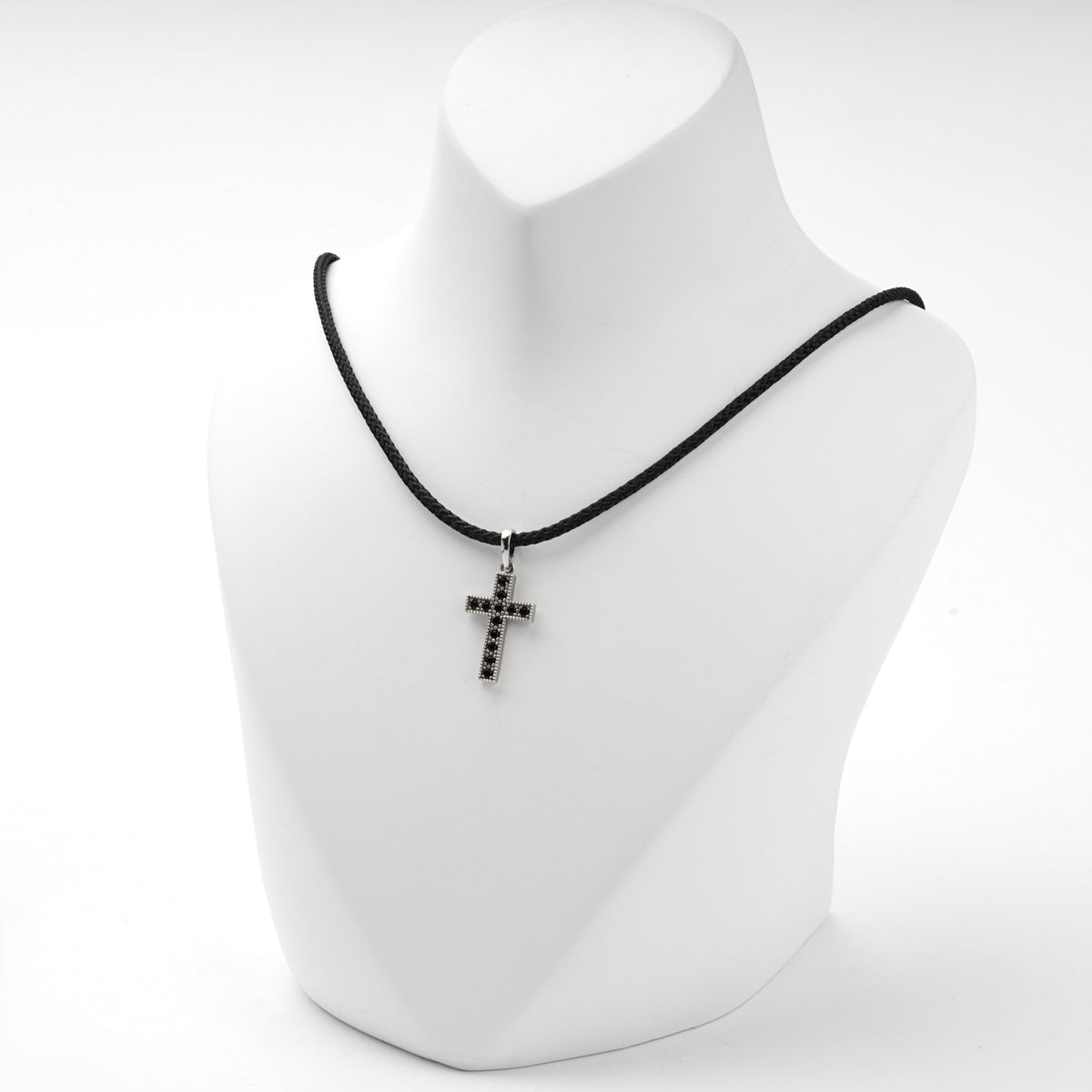 Rhodium-plated silver black cubic zirconia cross pendant — view 3 — Kabluchka