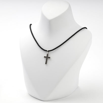 Rhodium-plated silver black cubic zirconia cross pendant — view 3 — Kabluchka