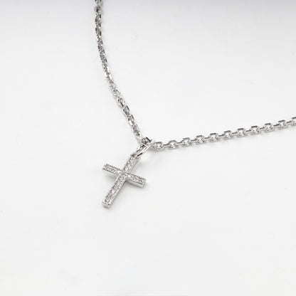 Silver 925 cross pendant with clear cubic zirconia, front view