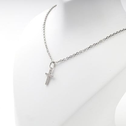 Silver 925 cross pendant with clear cubic zirconia, side view