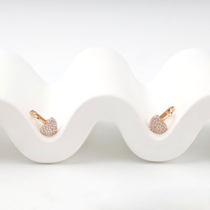 Children's Rose Gold 14K (585) Pavé Cubic Zirconia Heart Earrings — front view — Kabluchka