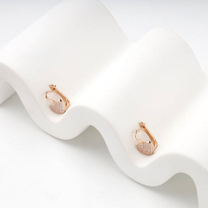 Children's Rose Gold 14K (585) Pavé Cubic Zirconia Heart Earrings — side view — Kabluchka