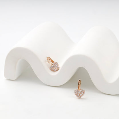 Children's Rose Gold 14K (585) Pavé Cubic Zirconia Heart Earrings — angled view — Kabluchka