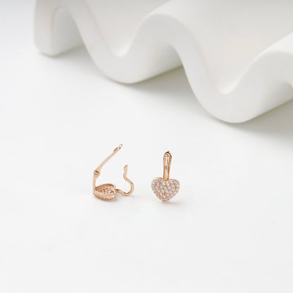 Children's Rose Gold 14K (585) Pavé Cubic Zirconia Heart Earrings — closure detail — Kabluchka