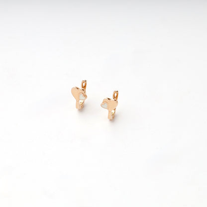 Rose Gold 14K white enamel double heart kids earrings, front view