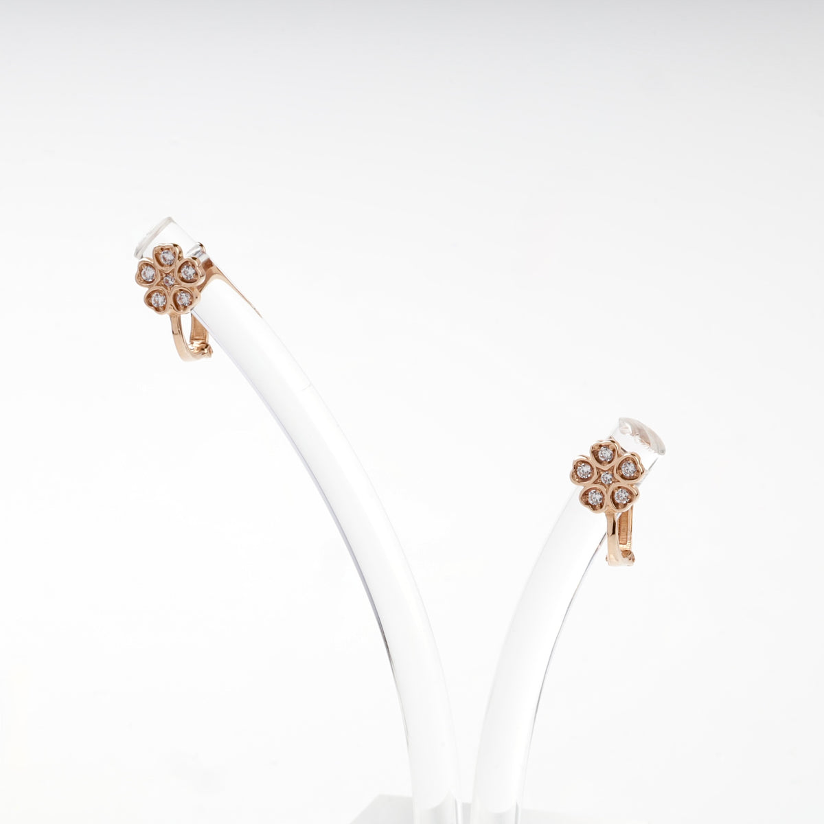 Children's rose gold cubic zirconia flower earrings — front view — Kabluchka